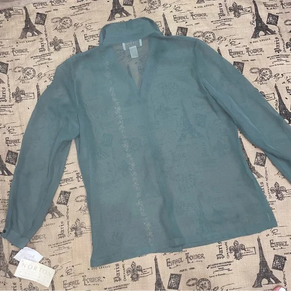 Norton Mcnaughton NWT! Eclipse See Throug Long Sleeve Button Down Blouse Size L - Picture 10 of 14